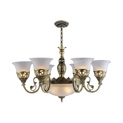 Milky Frosted Glass Bronze Chandelier Bell 9-Light Traditional Style Hanging Pendant Light