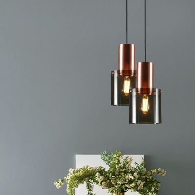 Mini Bottle Pendant Light Fixture Contemporary Smoky Grey Glass 1-Light Gold/Rose Gold Hanging Lamp for Living Room