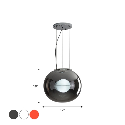 Minimalist Dual Ball Shade Drop Pendant White/Red/Smoky Glass 1 Head Kitchen Bar Hanging Light, 12