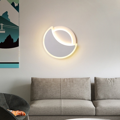 Modern LED Flush Mount Wall Light Black/White Moon Sconce Light Fixture with Acrylic Shade, Warm/White Light