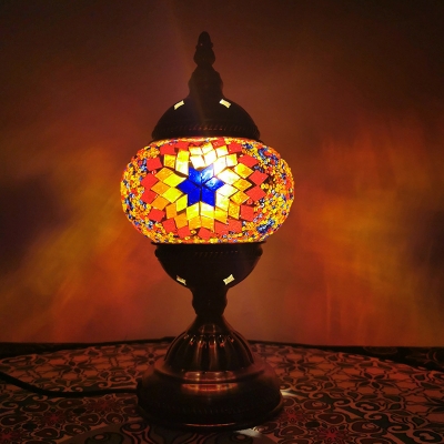 Mosaics Glass Bronze Night Lamp Sunflower Patterned Censer 1 Head Moroccan Table Light
