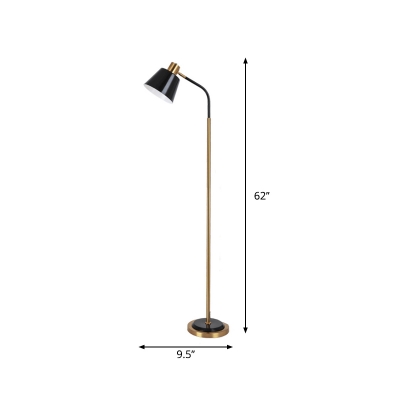 Nordic Conical Swivel Shade Floor Light Metal 1 Bulb Living Room Reading Floor Lamp in Black/White and Brass