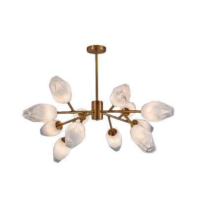 Post-Modern Flower Bud Chandelier Frosted Glass 12/15 Bulbs Parlor Suspended Lighting Fixture in Gold