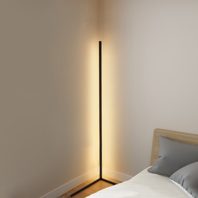 Right Angle/Curved Metallic Floor Light Minimal Black/White LED Stand Up Lamp in Warm/White Light for Bedroom