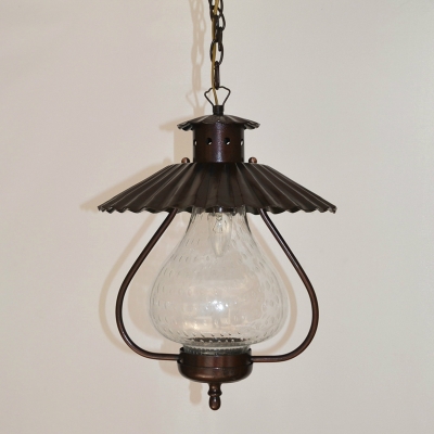 Scalloped Edged Pendant Light Kitchen Single Light Vintage Hanging Light in Rust