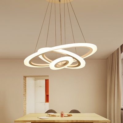 Small/Large Coffee Halo Ring Chandelier Minimalism 2/3 Heads Acrylic LED Ceiling Suspension Lamp
