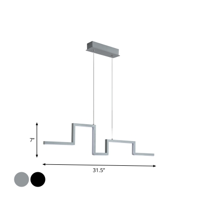 Square Curve Metal Pendant Lighting Minimalist Black/Grey LED Hanging Island Light in Warm/White Light, 31.5