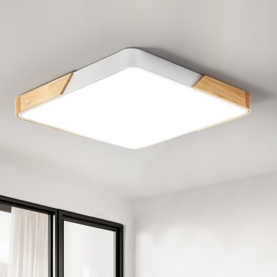 Square/Rectangle Acrylic Ceiling Light Nordic Wood and White LED Flush Mount in Warm/White Light for Bedroom
