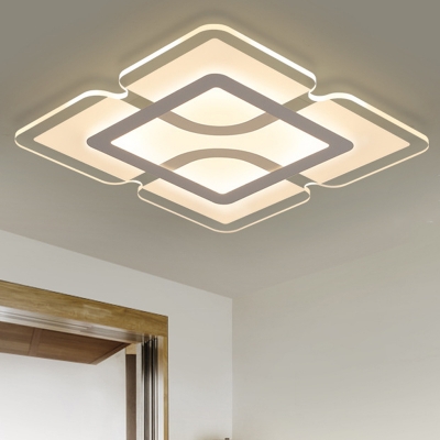 Super-Thin Square/Rectangle Ceiling Flush Modern Acrylic White LED Flush Mount Light with Line Art Design, 16.5