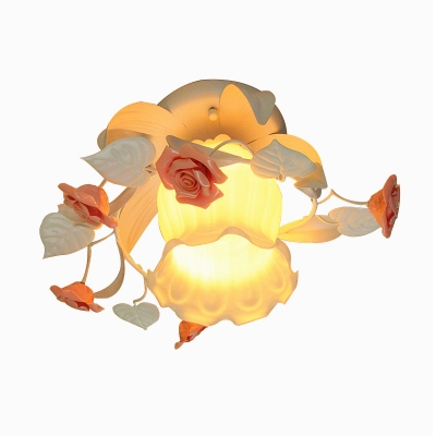 White 1-Light Semi Flush Mount Pastoral Frosted Glass Tulip Flower Close to Ceiling Light