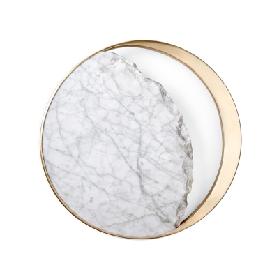 White and Gold Moon Eclipse Sconce Postmodern 1 Light Marble Flush Mount Wall Light for Living Room