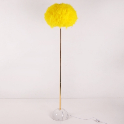 Yellow Globe Floor Standing Lamp Macaron 1-Light Feather Stand Up Lamp for Bedroom