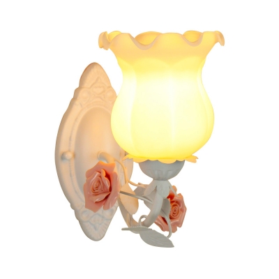 1-Light Bud Shaped Wall Lighting Pastoral Pink/Blue/Green Opaline Frosted Glass Wall Lamp Fixture