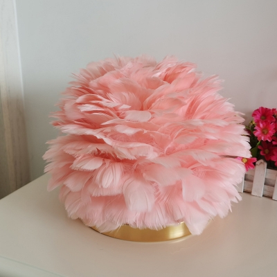Apricot/Pink/Grey Blossom Night Lamp Nordic Romantic 1 Head Feather Table Light for Girls Room