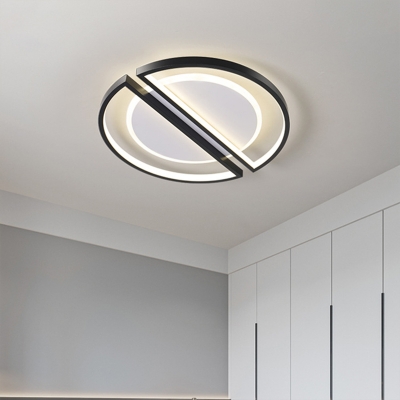 Black Semicircle/Triangle Thin Flush Lamp Minimalistic Acrylic Surface Mounted LED Ceiling Light in Warm/White Light