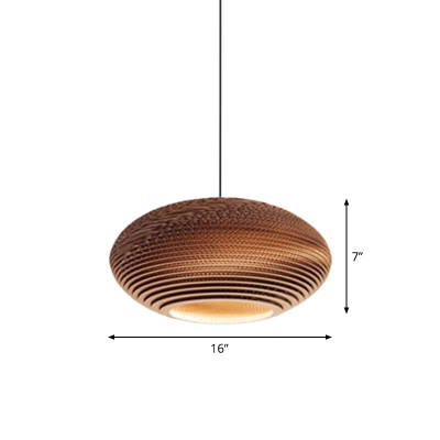 Brown Saucer/Hat/Vase Hanging Lamp Kit Rural 1 Head Corrugated Paper Pendant Ceiling Light for Living Room