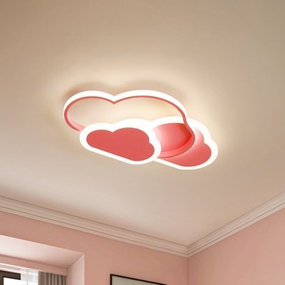 Cloudy Design Flush Ceiling Light Cartoon Metal Pink/White LED Flush-Mount Light Fixture in Warm/White Light, 19.5