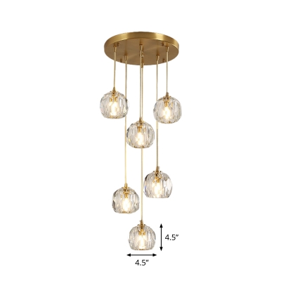 Cut K9 Crystal Orb Multi-Pendant Modern Stylish 3/6/10 Heads Brass Ceiling Suspension Lamp