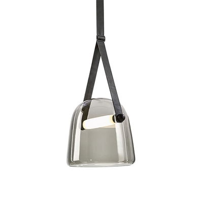 Dome Smoke Grey/Milk Glass Pendant Light Modern 1-Light Black/Brown Ceiling Suspension Lamp with Adjustable Strap