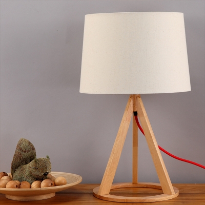 Drum Shade Bedroom Table Light Fabric Single Nordic Style 3-Leg Night Lamp in White