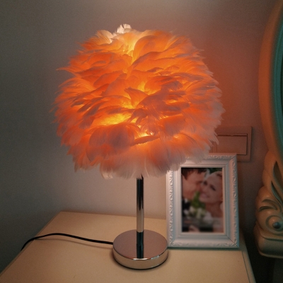Feather Bloom Nightstand Light Stylish Modern 1-Light Grey/Red/Pink Table Light for Bedroom