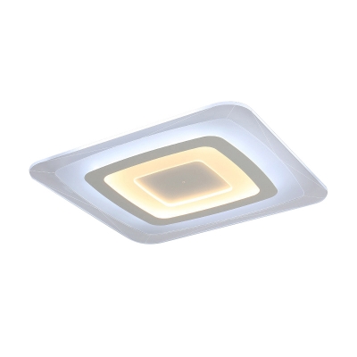 Living Room LED Flush Light Simple White Small/Large Ceiling Mount Lamp with Square/Rectangular Acrylic Shade, Warm/White Light