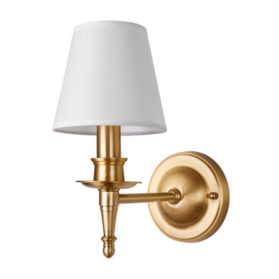 Metal Gold Wall Light Sconce Candle Style 1 Bulb Traditional Wall Mounted Lamp with Cone Fabric Shade