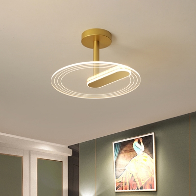 Minimalist Clock Design Ceiling Lamp Acrylic Bedroom LED Semi Mount Lighting in Black/Gold