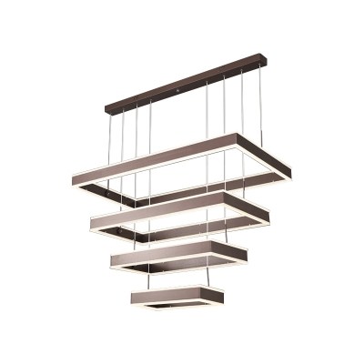 Modern 2/3/4 Layered Chandelier Light Acrylic Living Room Rectangle LED Hanging Pendant in Coffee