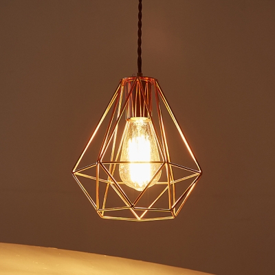 Rose Gold Diamond/Flared Ceiling Pendant Loft Style Iron 1 Light Bedroom Hanging Lamp Kit