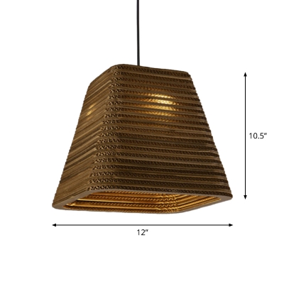 Rustic Vase/Trapezoid Pendulum Light Paper Folded 1 Bulb Porch Drop Pendant in Brown, 10