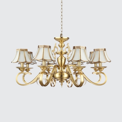 Scalloped Bedroom Ceiling Hang Lamp Traditional Frosted Glass 8-Head Brass Chandelier Lamp