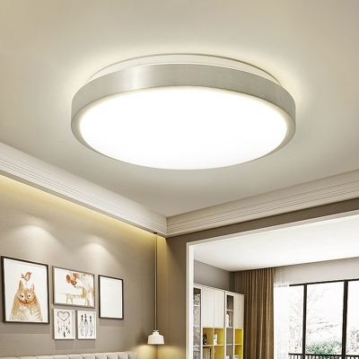 Silver Finish Round Flush Mount Simple Aluminum LED Ceiling Lighting with Acrylic Diffuser, 10