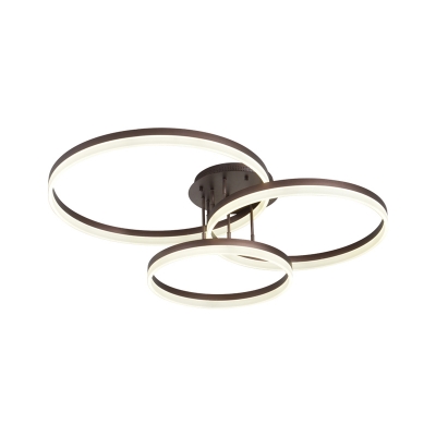 Spiral Ring Shaped Semi Flush Light Minimalist Acrylic 3-Bulb Coffee Ceiling Mount Lamp in Warm/White Light