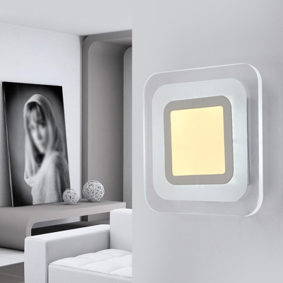 Square Acrylic Flush Mount Wall Light Minimal White LED Sconce Lighting in Warm/White Light