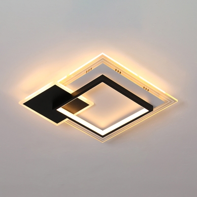 Square/Round LED Flush Ceiling Light Creative Modern Iron Black/White Flush-Mount Light in Warm/White Light
