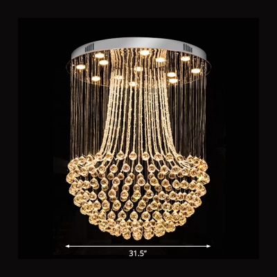 Stainless Steel Mushroom Ceiling Lighting Luxurious Modern 13-Light Crystal Flush Mounted Light