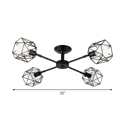 Swivelable Caged Ceiling Chandelier Industrial Iron 4/6/8 Lights Black Suspended Lighting Fixture
