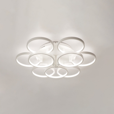 White Circular Flower Semi Mount Lighting Minimalist 9/12-Head Acrylic LED Ceiling Flush Light