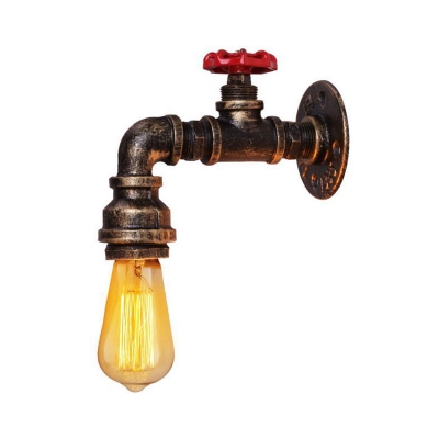 1 Light Water Pipe Wall Mounted Lamp Industrial Silver/Bronze/Brass Wrought Iron Wall Lighting Ideas with Red Valve