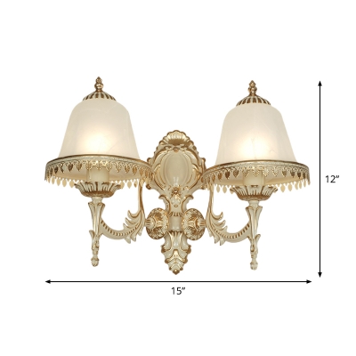 2 Lights Bell Wall Mount Lighting Traditional Beige Frosted Glass Wall Light with Trim