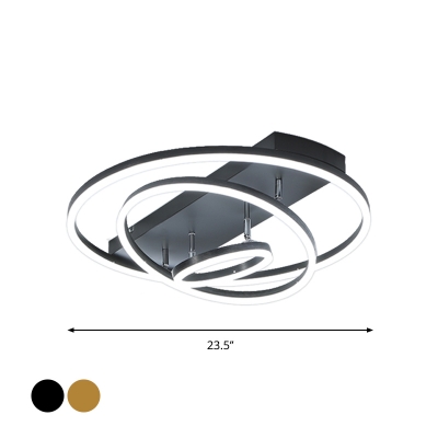 3/5 Tiers Semi Flush Ceiling Light Modern Acrylic Black/Gold LED Circle Flushmount Lighting for Bedroom