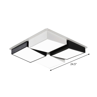 4/6-Head Novelty Modern LED Ceiling Light Black and White Block Square/Rectangle Flush Mount with Acrylic Shade, White/3 Color Light