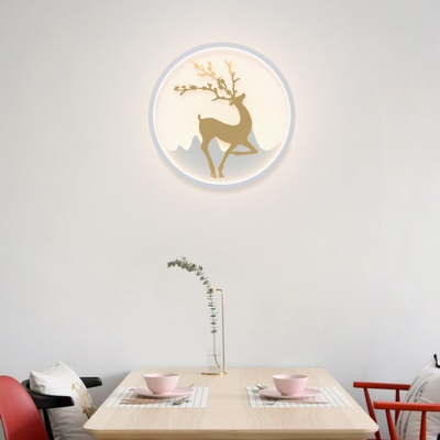 Aluminum Circle Flush Wall Sconce Nordic Black/White and Gold Stag LED Wall Mount Lamp in Warm/White Light