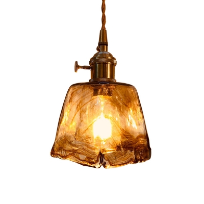 Amber Cloud Glass Round/Cube/Cone Pendant Post-Modern Single Ceiling Suspension Lamp with Rotary Switch