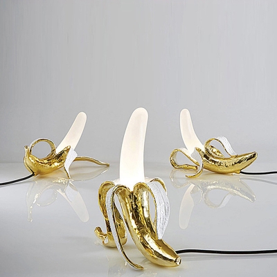 Artistry LED Table Light Yellow and White Peeled Banana Small Night Lamp with Resin Shade