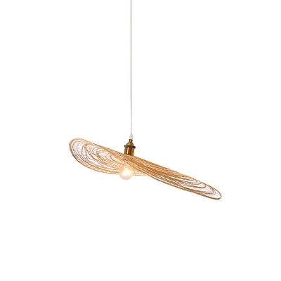 Bamboo Woven Lotus Leaf Drop Pendant South-East Asia 1/3/6-Bulb Beige Hanging Light, 14