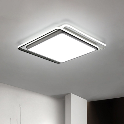Bedroom LED Ceiling Light Modern Black/White Flush Mount Fixture with Square Acrylic Shade, Warm/White/3 Color Light