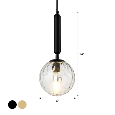 Black/Gold Ball Hanging Lamp Post-Modern 1 Head Clear Rippled/Frosted White Glass Ceiling Pendant for Bedside