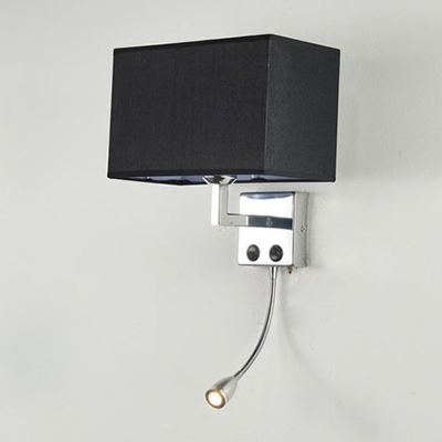 Black/White Rectangle Wall Mount Lamp Modernism 1 Head Fabric Wall Light Fixture with Flexible Spotlight